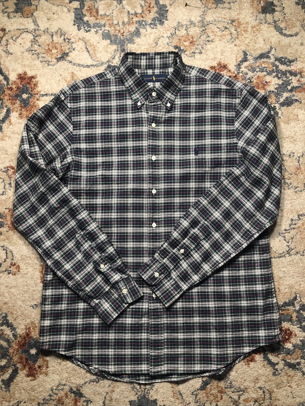 Men's Ralph Lauren Classic Fit Button Down Shirt Size L Green Check Cotton